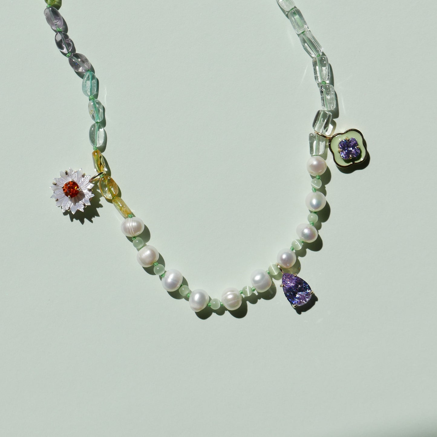 Green & Purple Floral Necklace