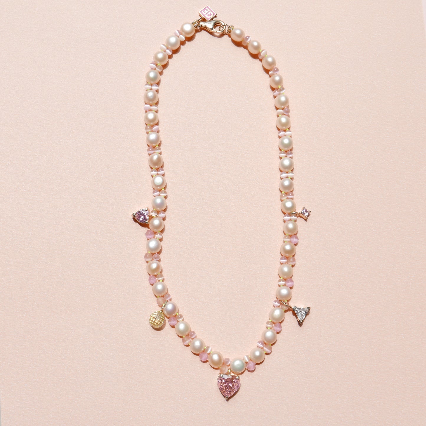 Light Pink Twill Necklace with a Heart Pendant