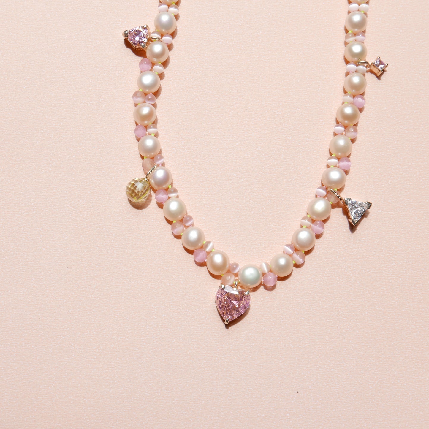 Light Pink Twill Necklace with a Heart Pendant