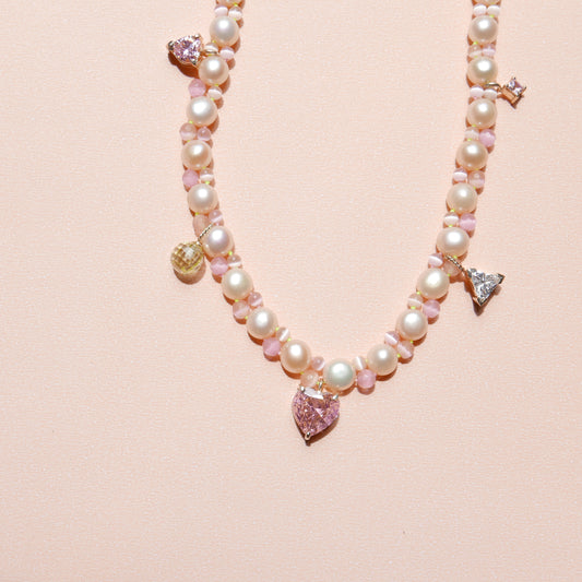 Light Pink Twill Necklace with a Heart Pendant