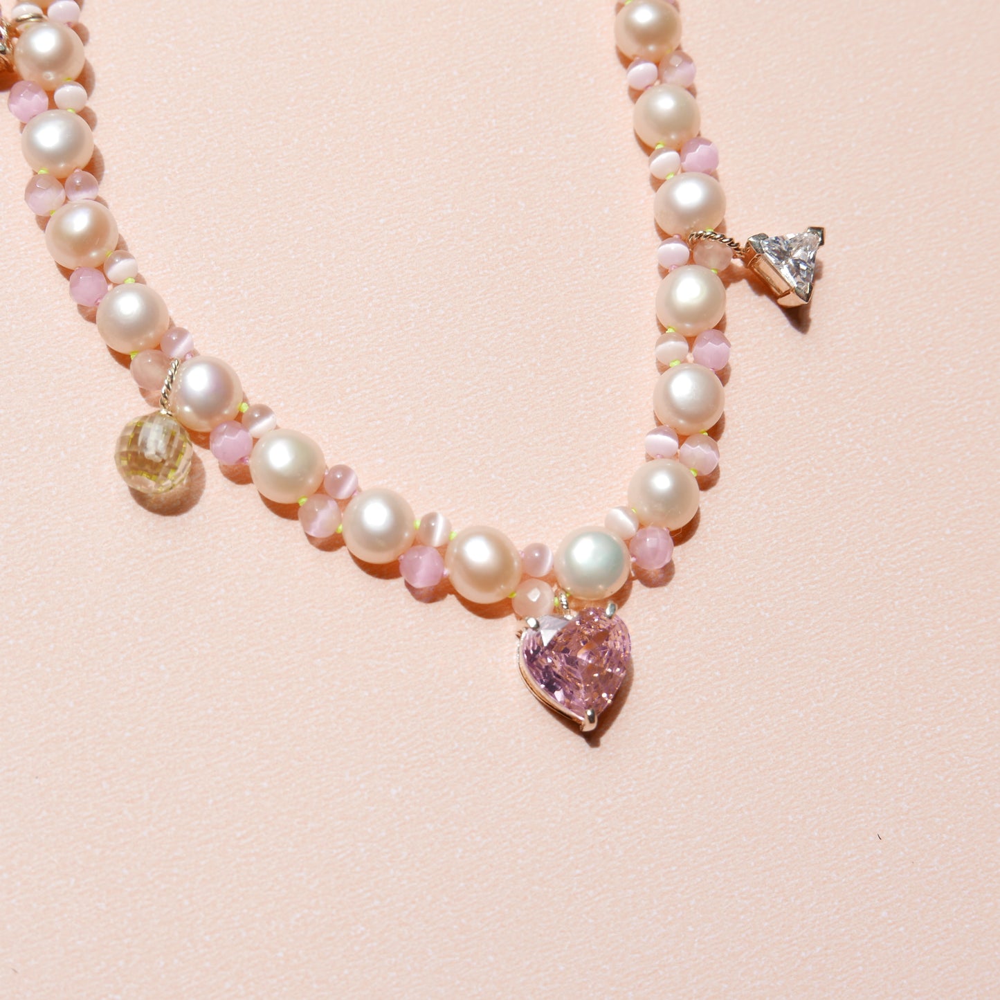 Light Pink Twill Necklace with a Heart Pendant