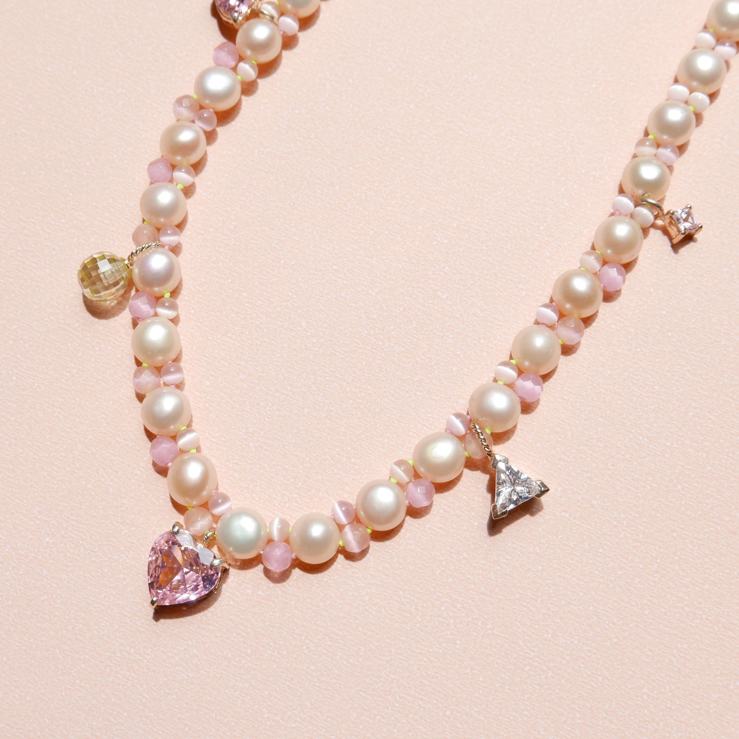 Light Pink Twill Necklace with a Heart Pendant