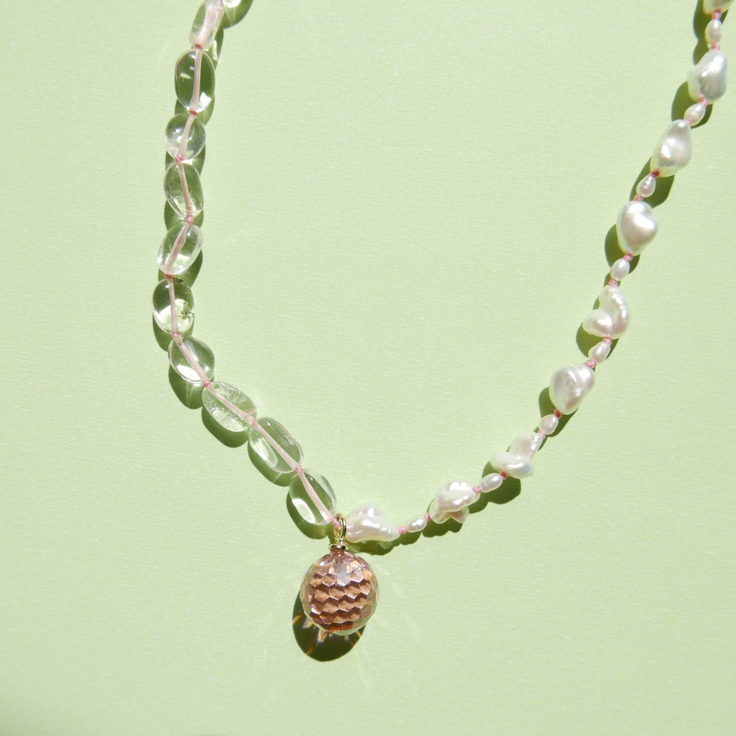 Pink Pendant with Keshi Pearls