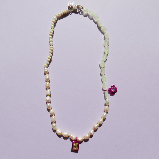 Pearl Necklace with Electric Pendants