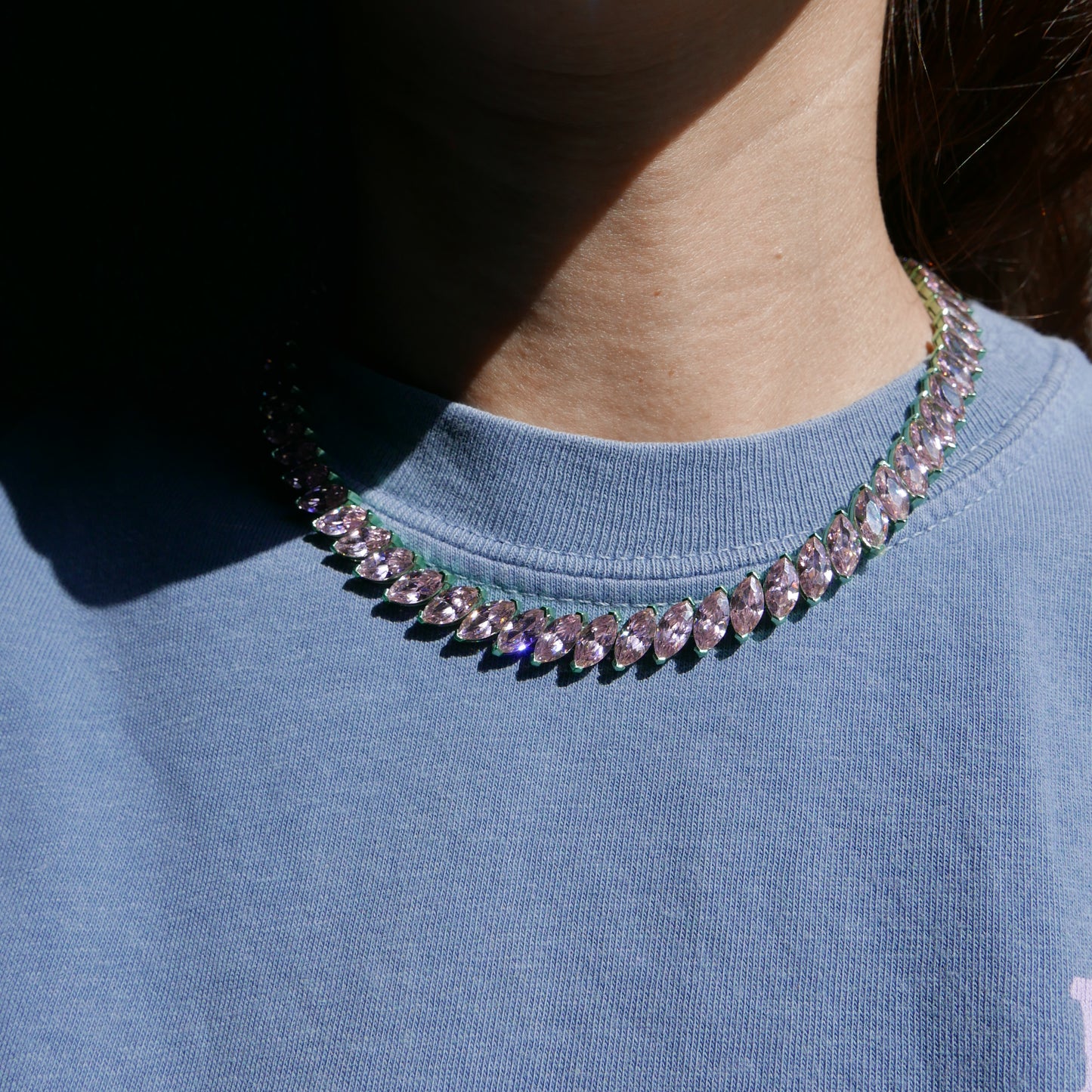 Pink Marquise Tennis Necklace