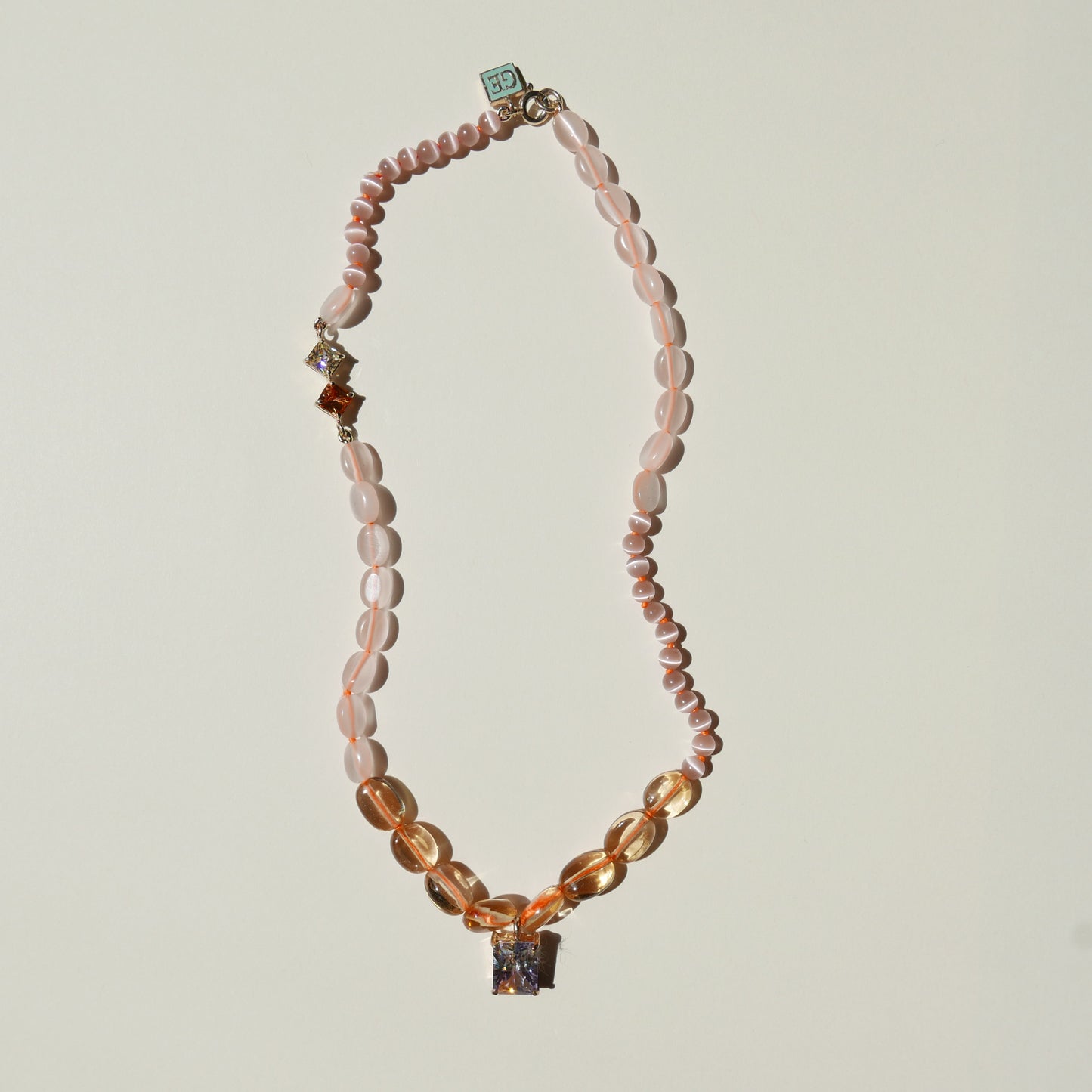 Orange Necklace with a Multi-Color Pendant