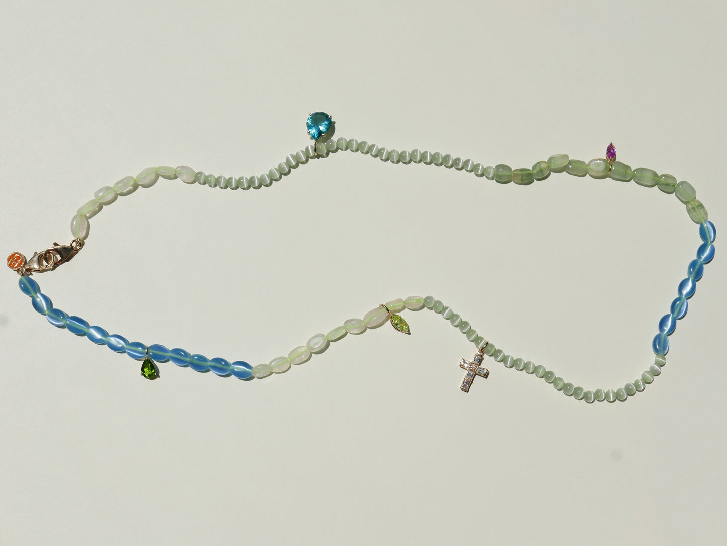 Blue & Green 3-in-1 Mask Chain with a Cross