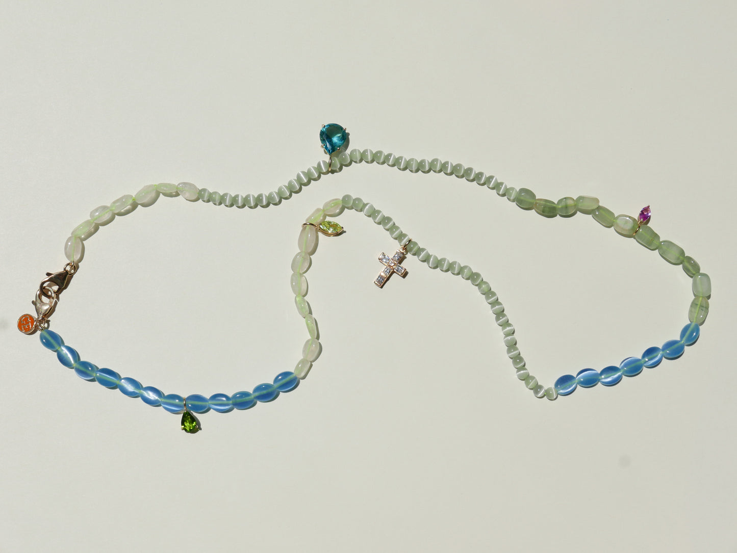 Blue & Green 3-in-1 Mask Chain with a Cross