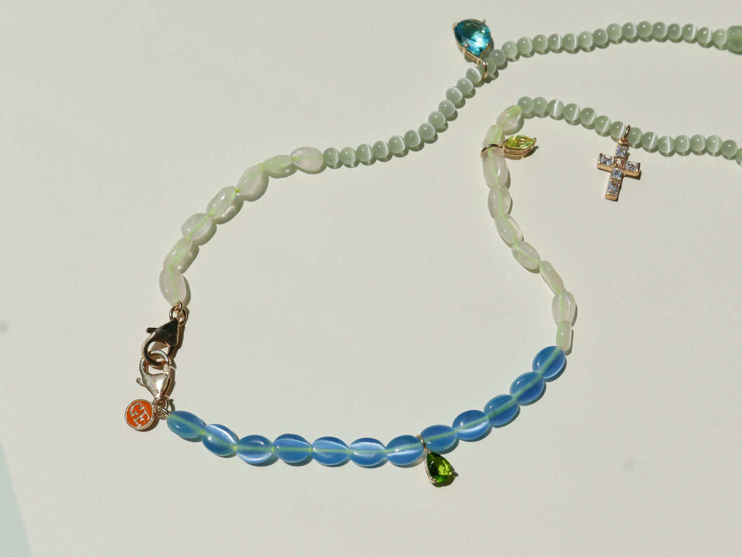 Blue & Green 3-in-1 Mask Chain with a Cross