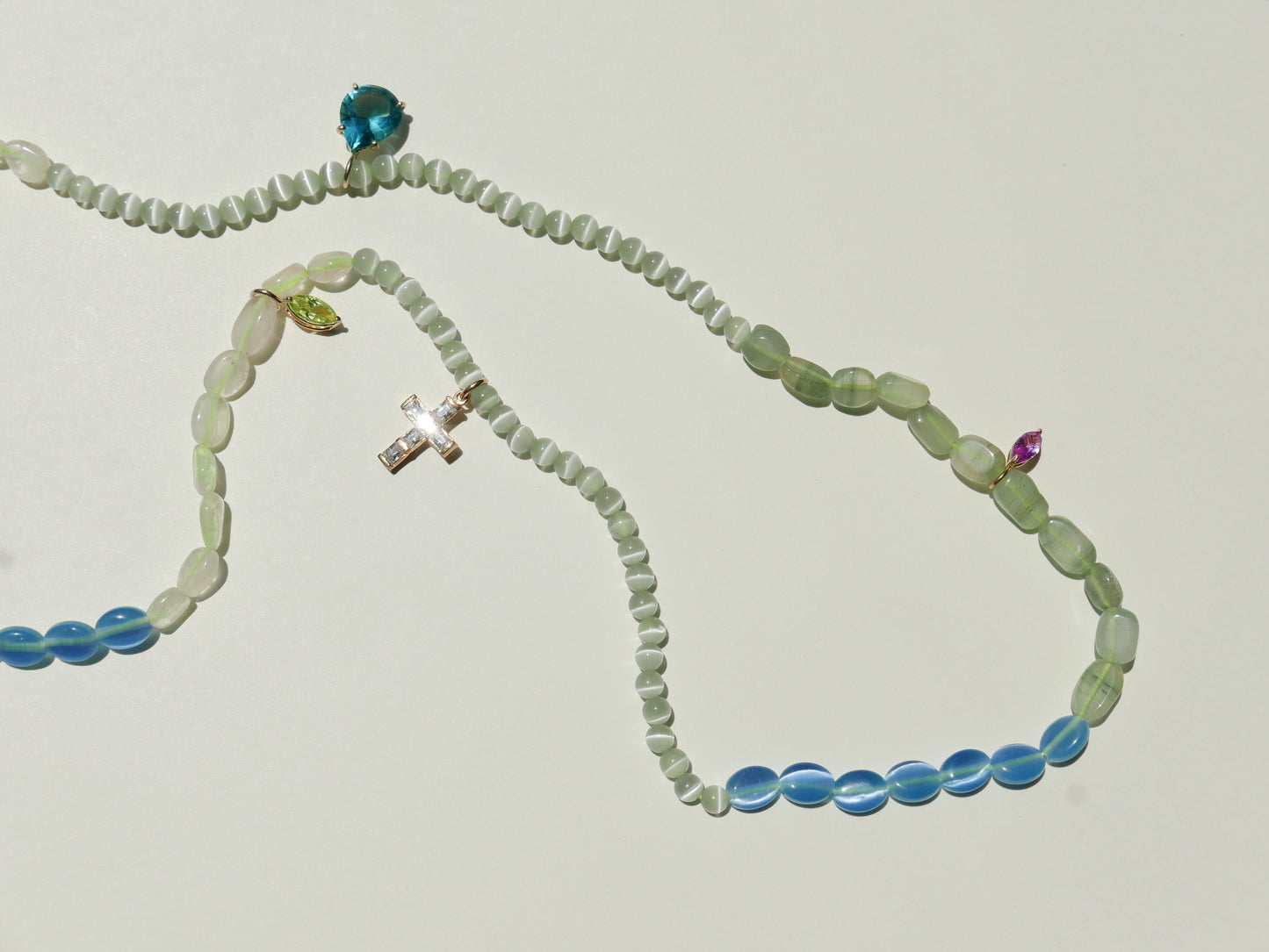 Blue & Green 3-in-1 Mask Chain with a Cross