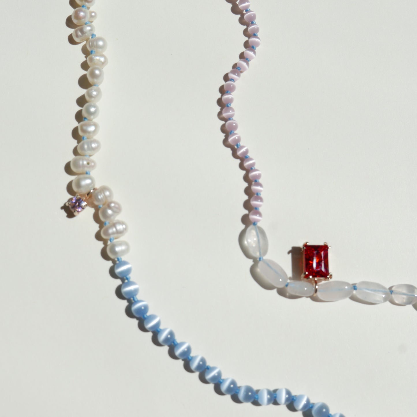 Light Tone Pearl Necklace with an Enamel Pendant