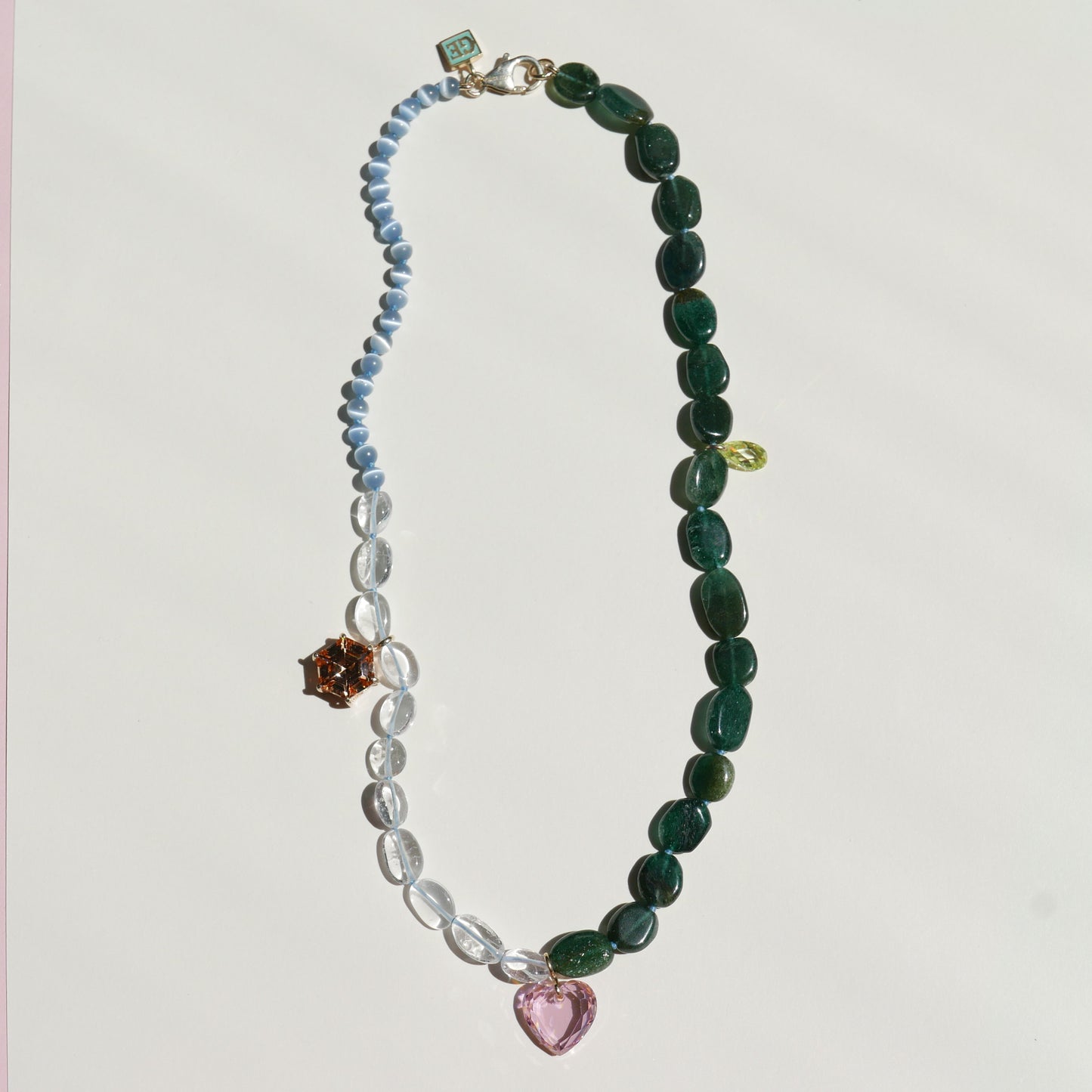 Dark Green & Blue Necklace with a Heart Pendant