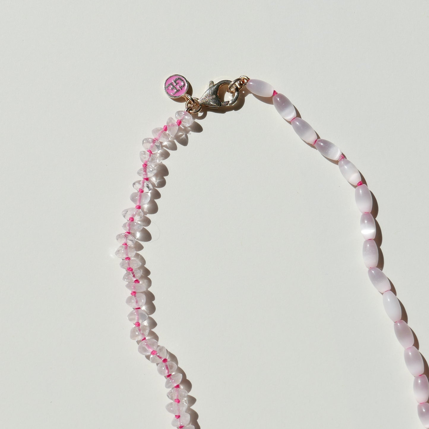 Pearl Necklace with a Pink Pendant 2