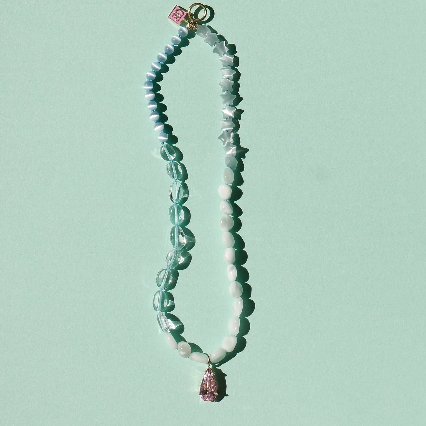 Blue Phone Chain with Pink Pendant