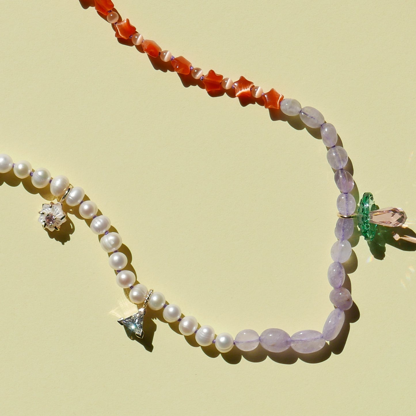 Multi-Color Pearl Necklace with a Mushroom