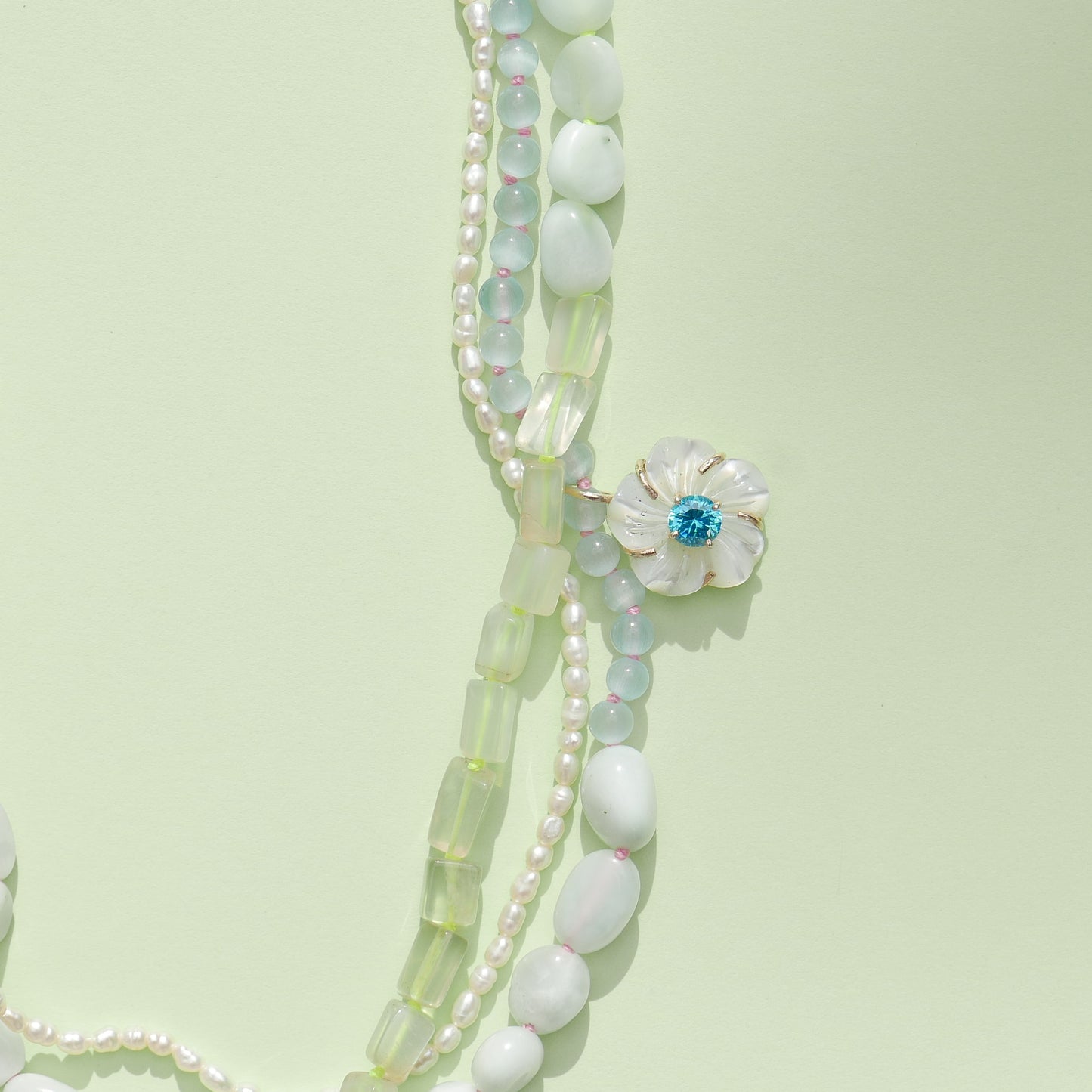 Light Green Triple Necklace with Flower