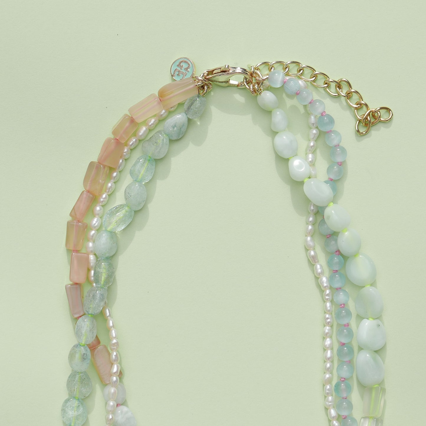 Light Green Triple Necklace with Flower