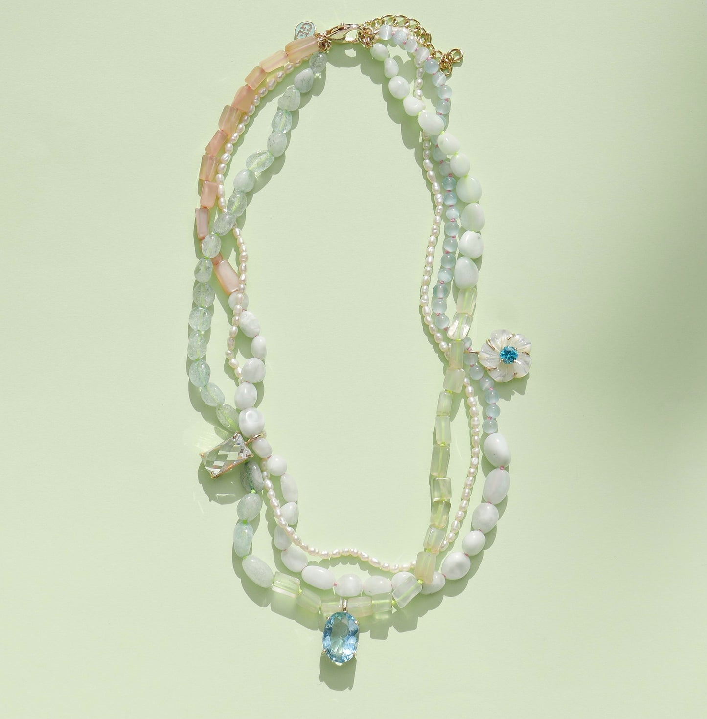 Light Green Triple Necklace with Flower