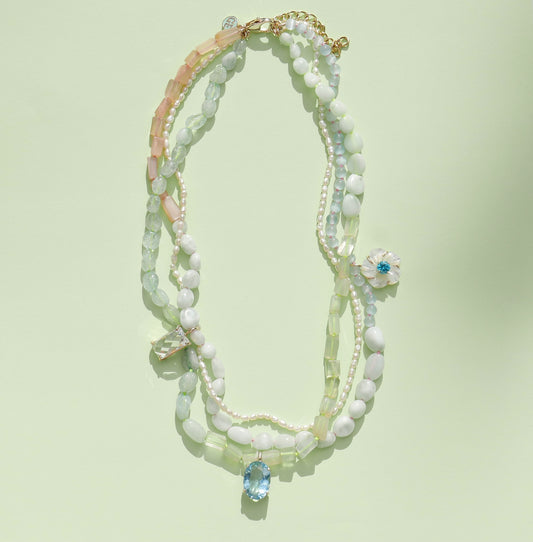 Light Green Triple Necklace with Flower