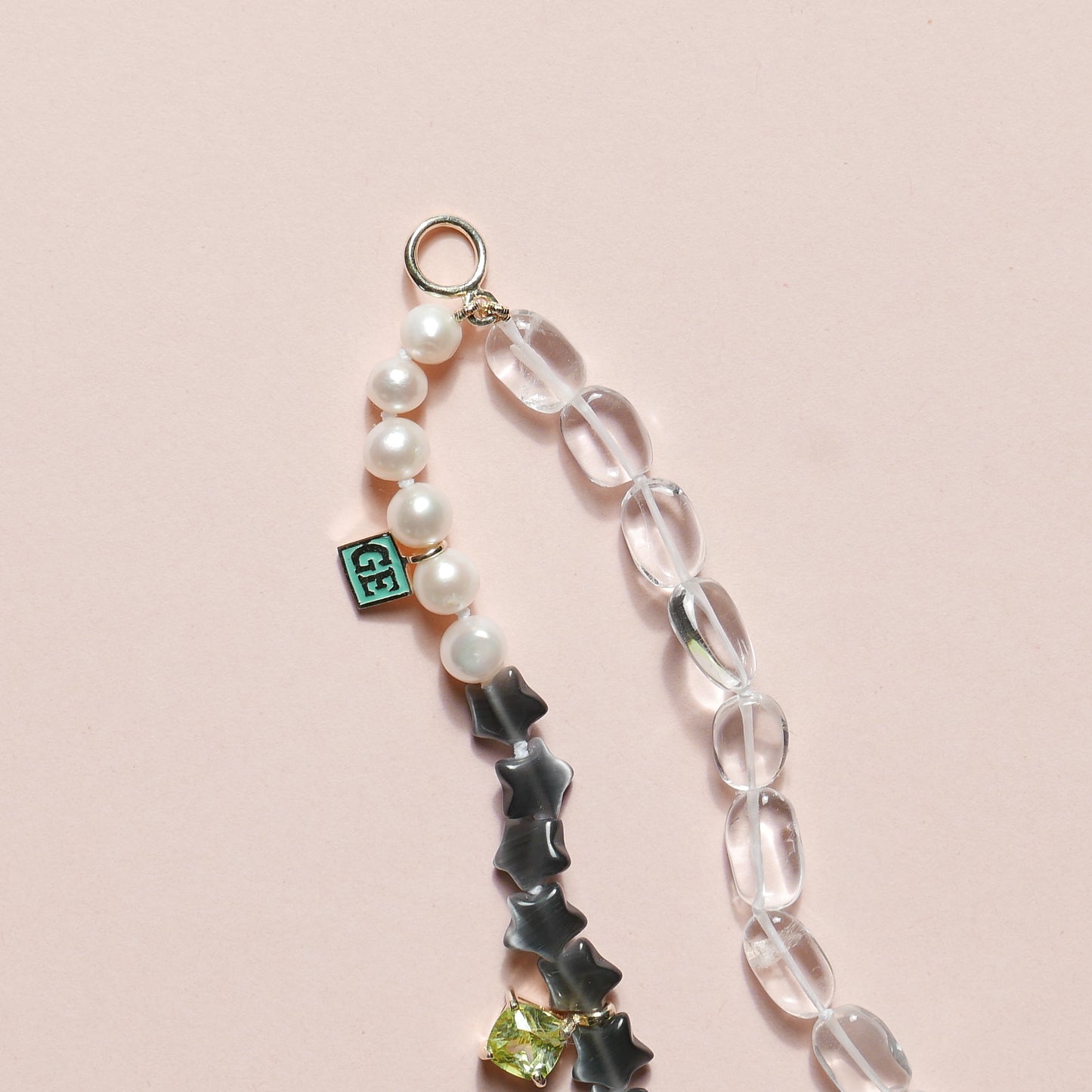 Pearl Phone Chain with Black Stars