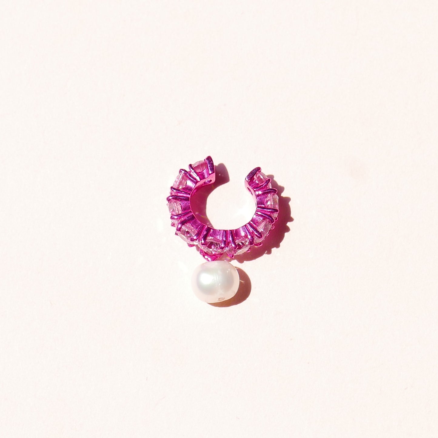 Pink Electric Earcuff with a Pearl Drop