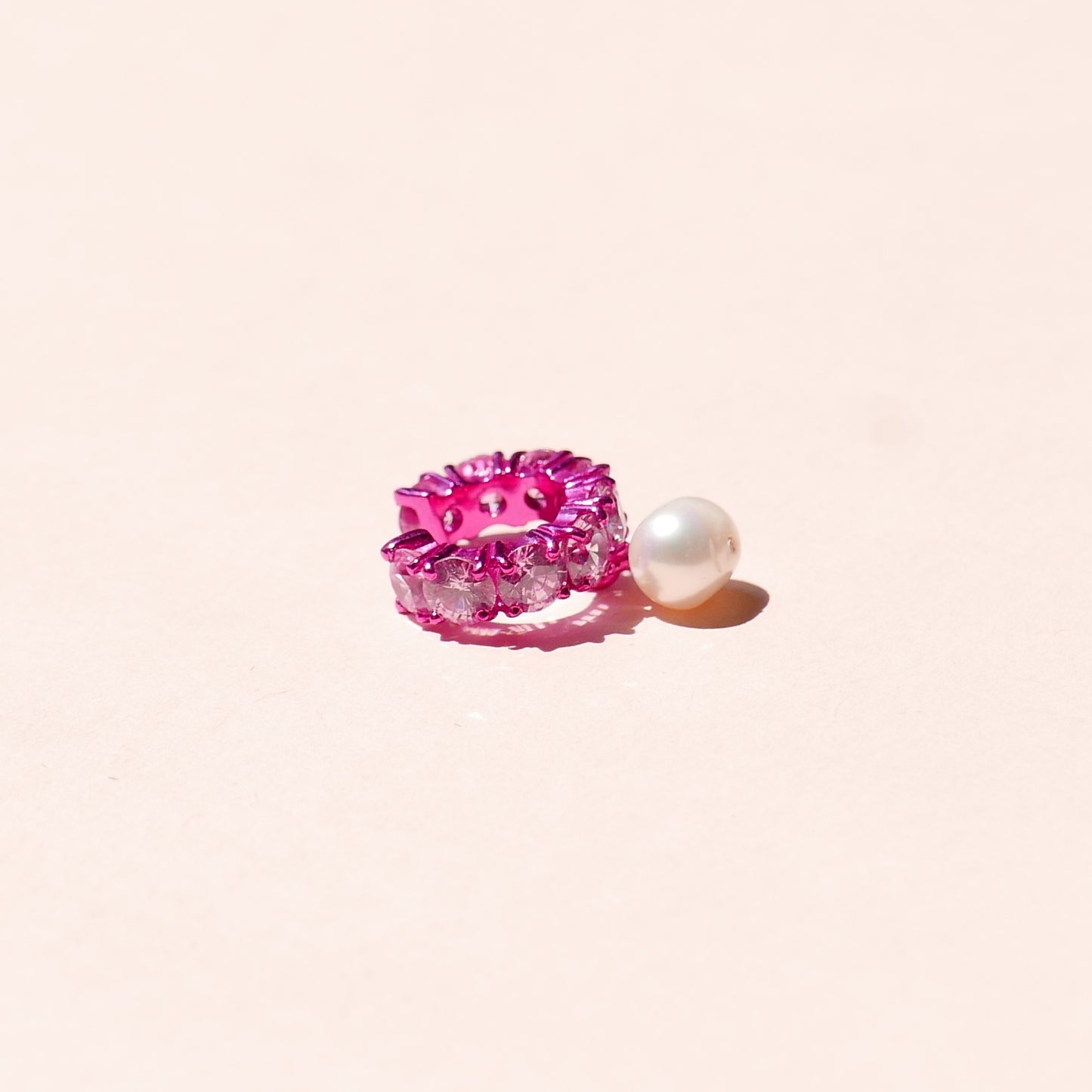 Pink Electric Earcuff with a Pearl Drop