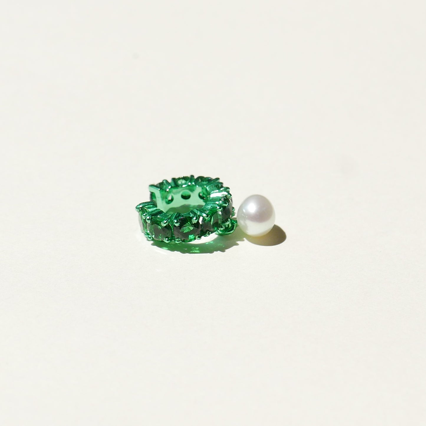 Green Electric Earcuff with a Pearl Drop