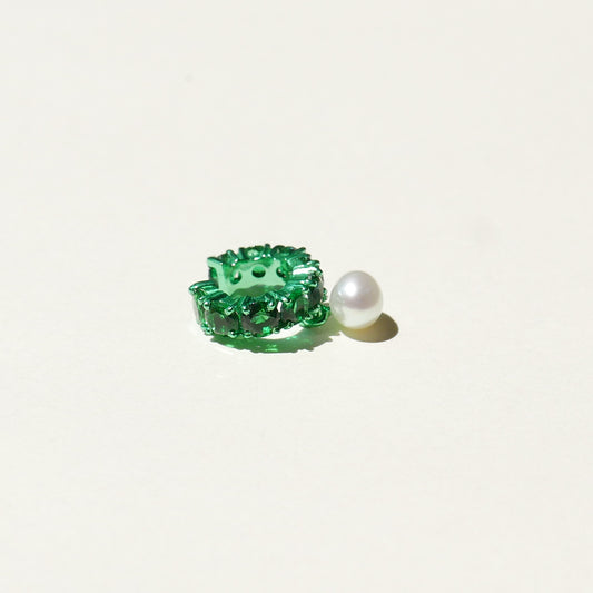 Green Electric Earcuff with a Pearl Drop