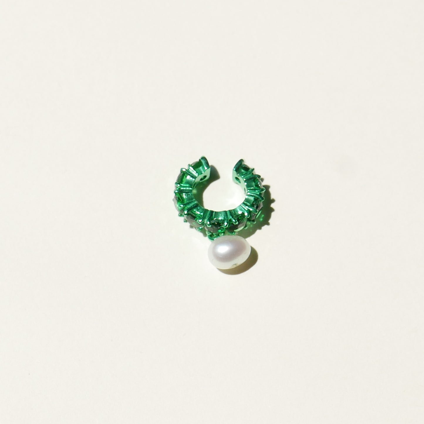 Green Electric Earcuff with a Pearl Drop