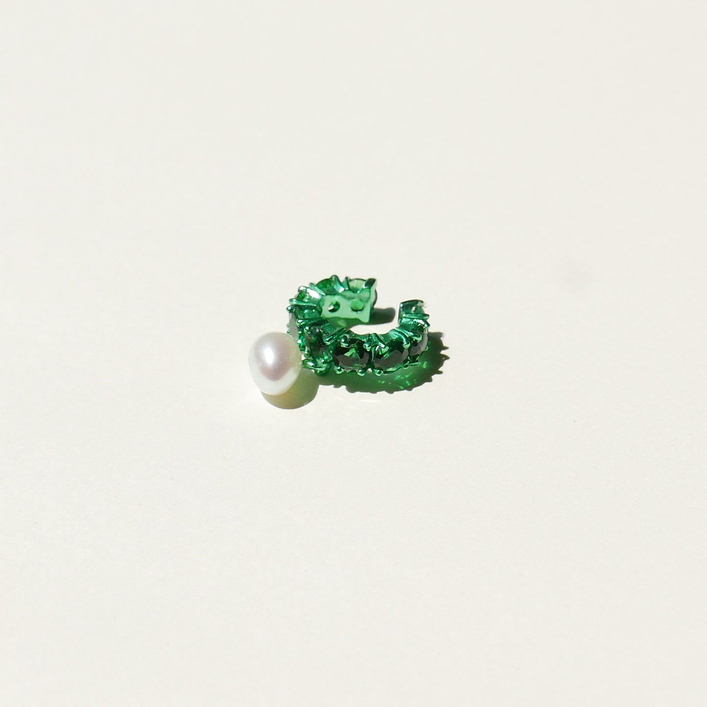 Green Electric Earcuff with a Pearl Drop