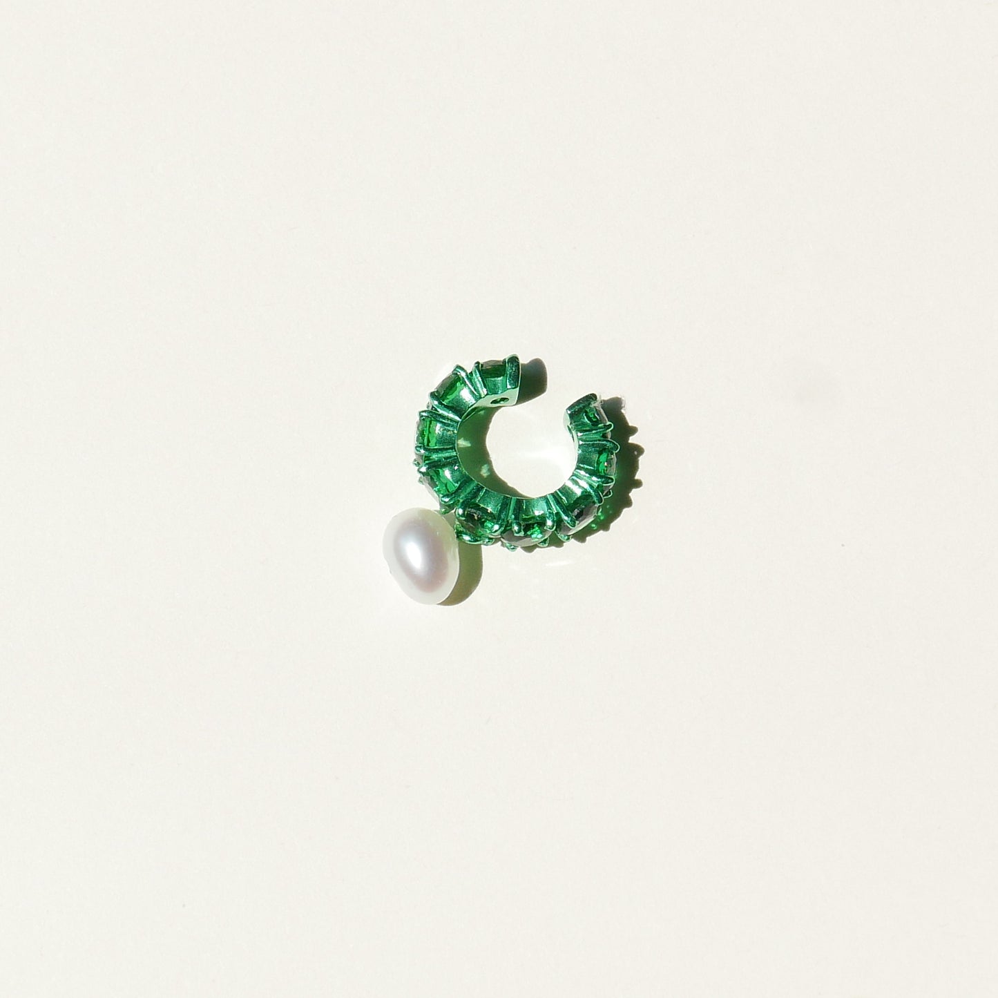 Green Electric Earcuff with a Pearl Drop