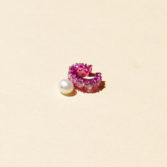 Pink Electric Earcuff with a Pearl Drop