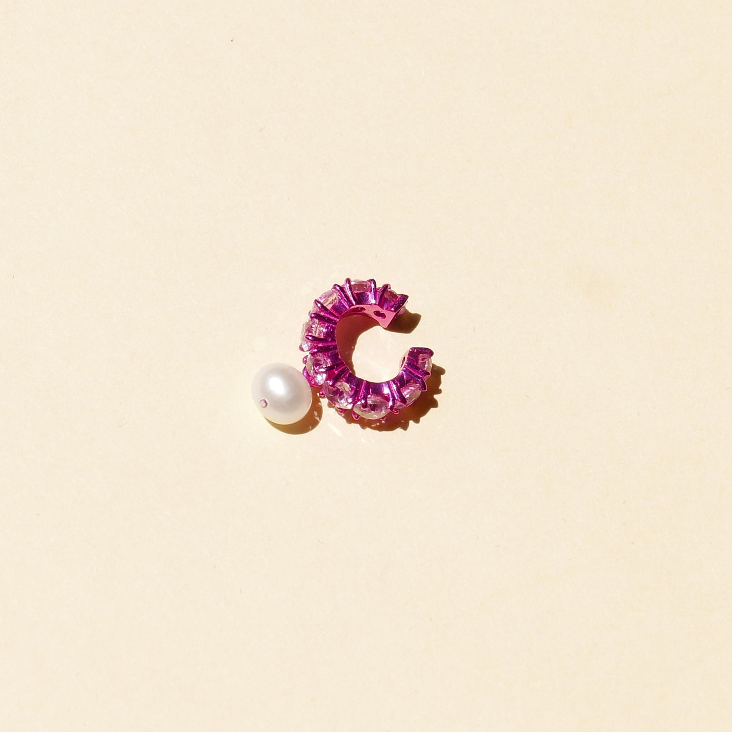 Pink Electric Earcuff with a Pearl Drop