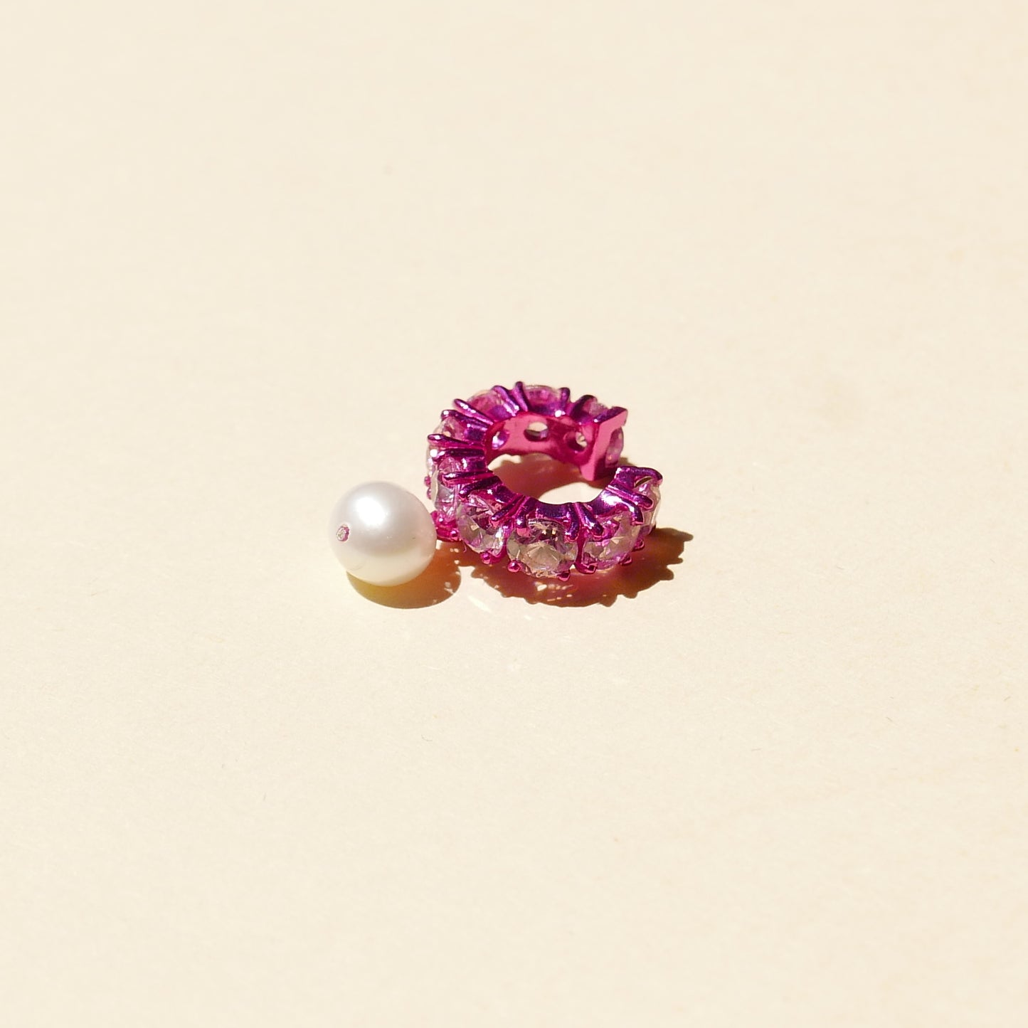 Pink Electric Earcuff with a Pearl Drop