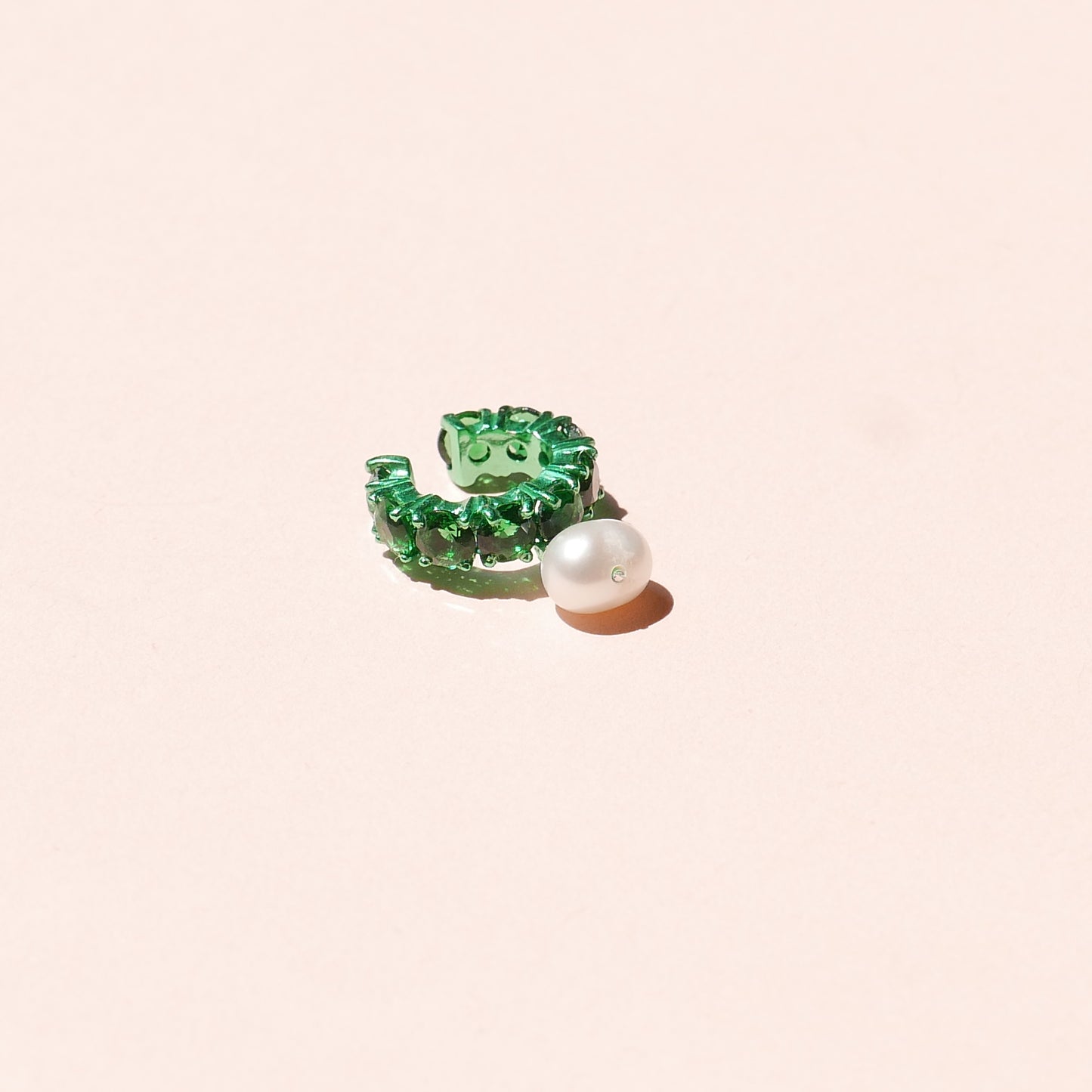 Green Electric Earcuff with a Pearl Drop