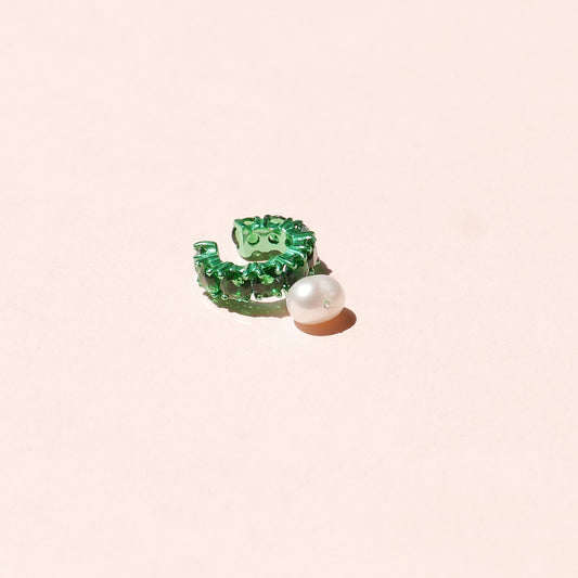 Green Electric Earcuff with a Pearl Drop