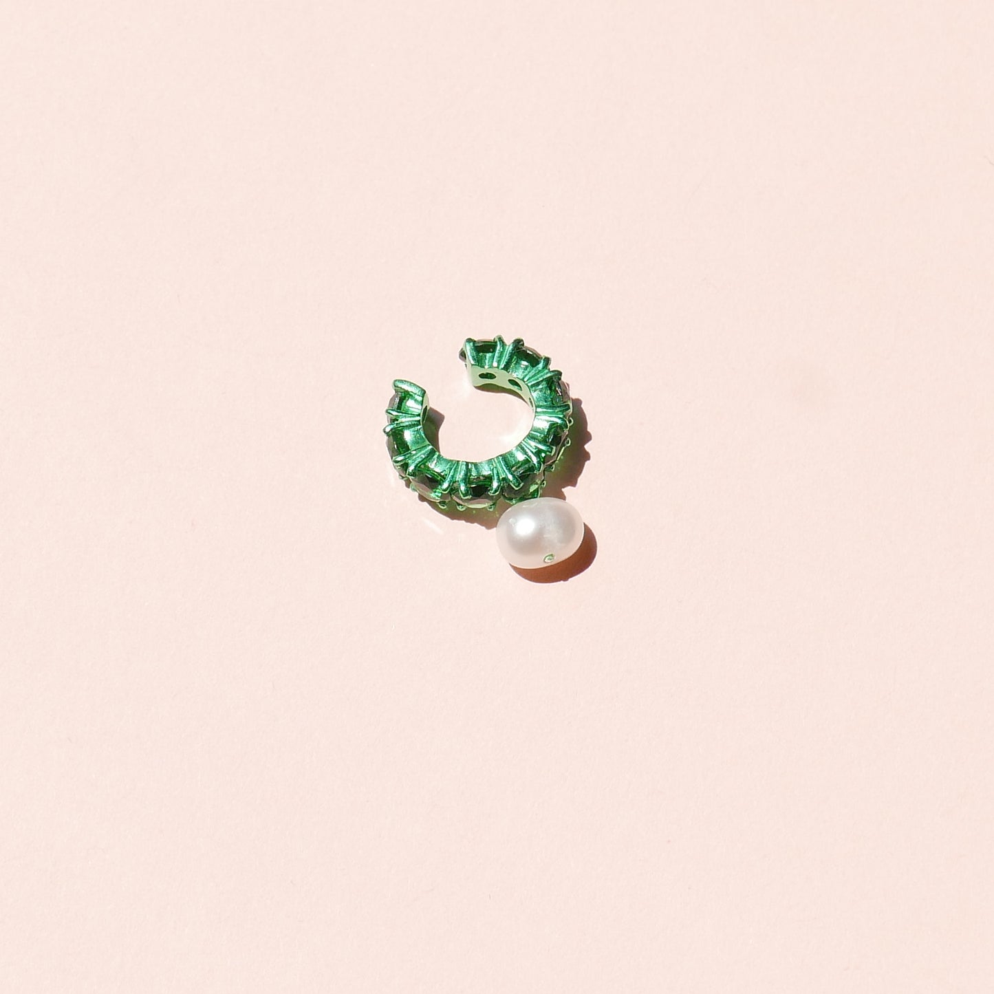 Green Electric Earcuff with a Pearl Drop