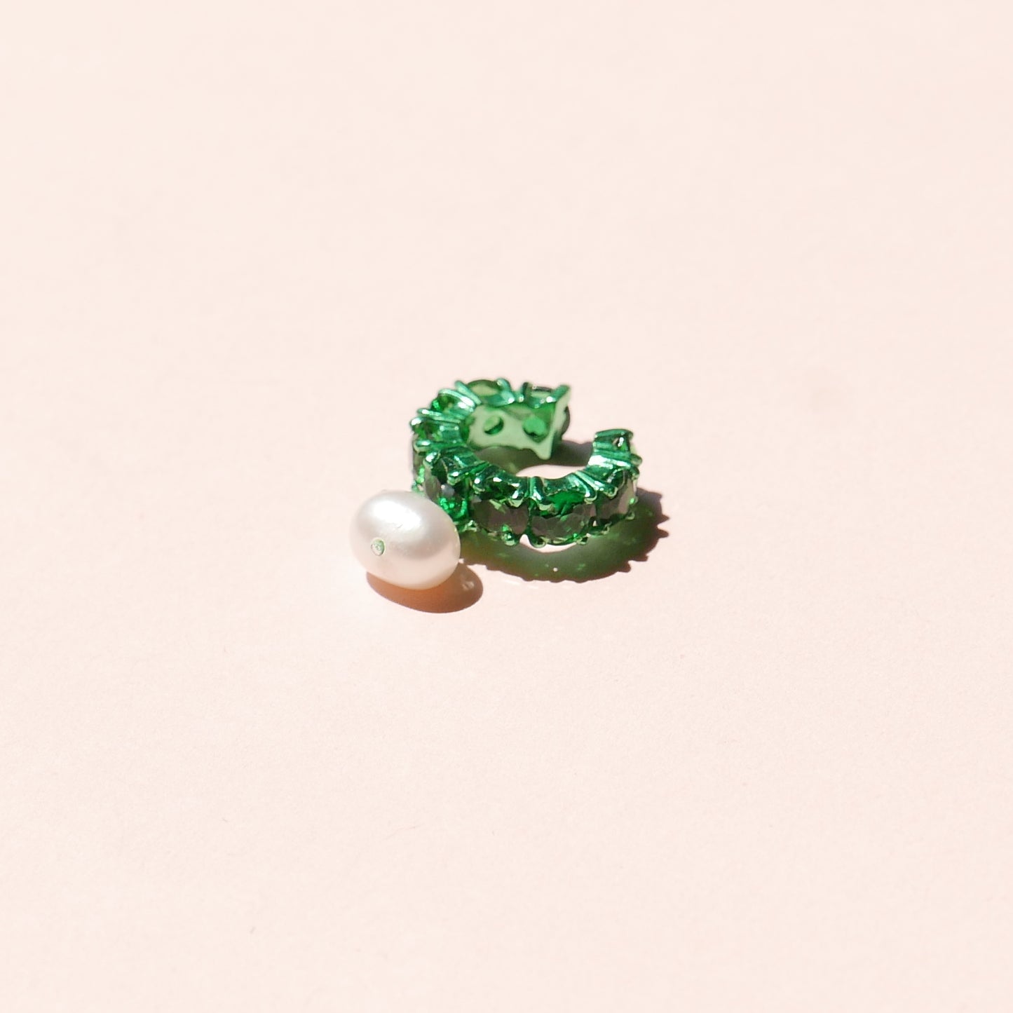 Green Electric Earcuff with a Pearl Drop