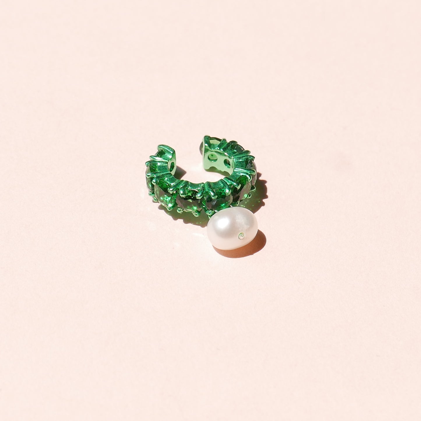 Green Electric Earcuff with a Pearl Drop