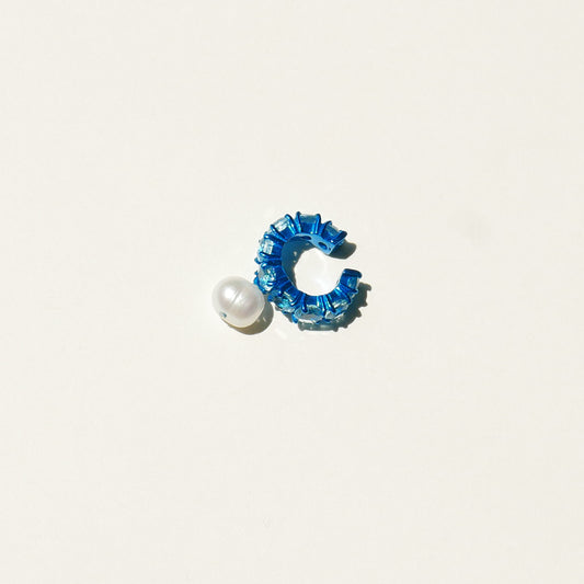 Blue Electric Earcuff with a Pearl Drop