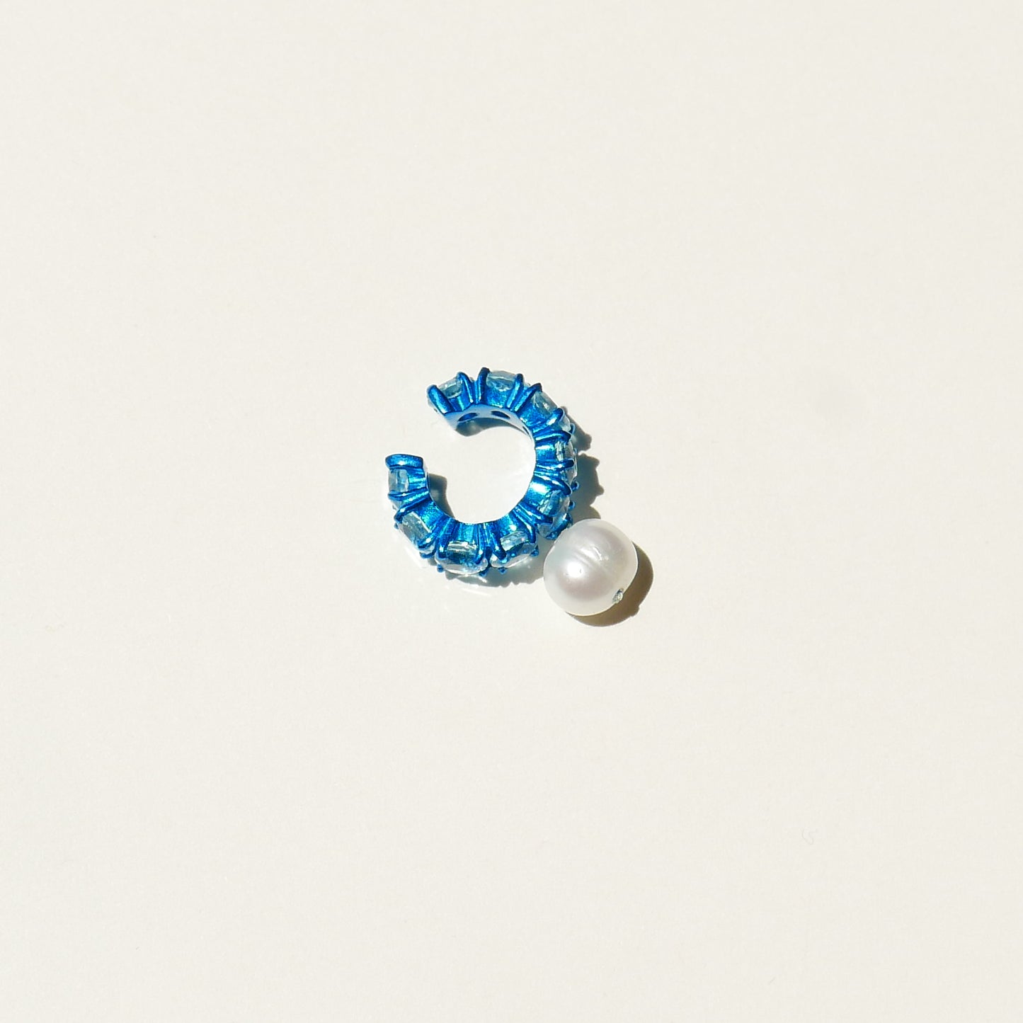 Blue Electric Earcuff with a Pearl Drop