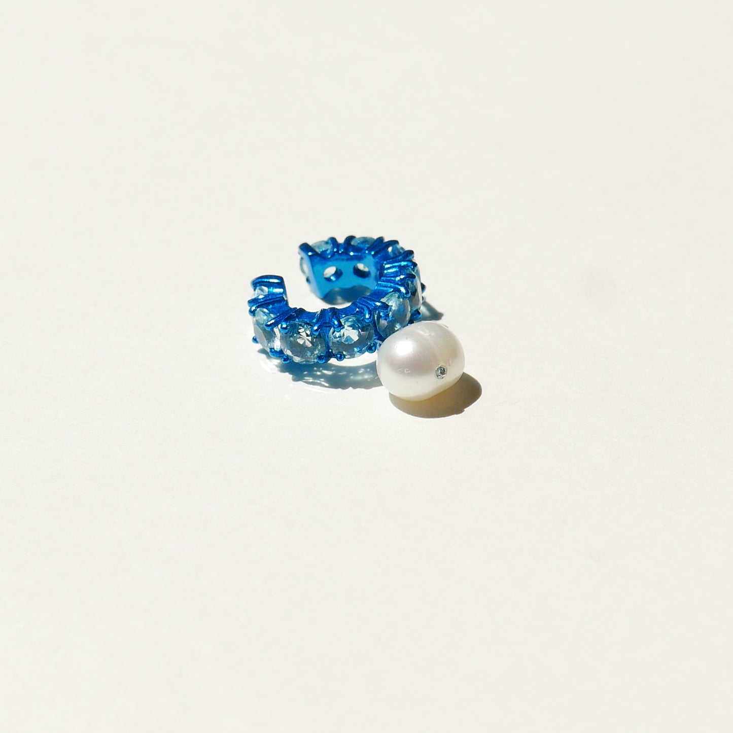 Blue Electric Earcuff with a Pearl Drop