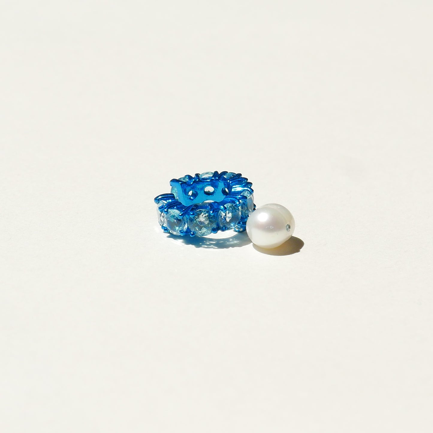 Blue Electric Earcuff with a Pearl Drop